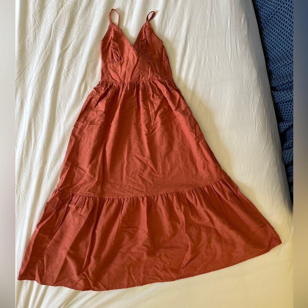 Linen material orange long dress size XS to S
